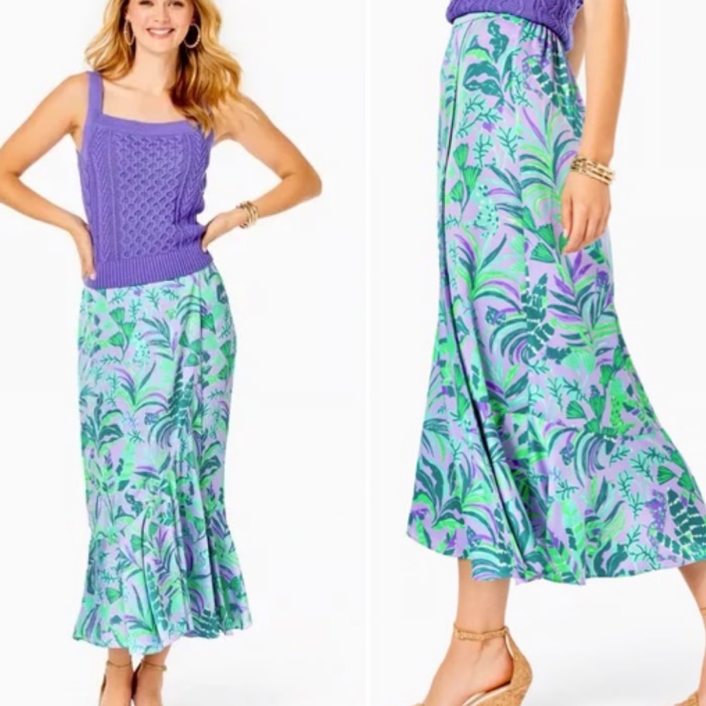 Lilly Pulitzer Britney Women's Tropical Midi Skirt In Purple Iris On The Chase